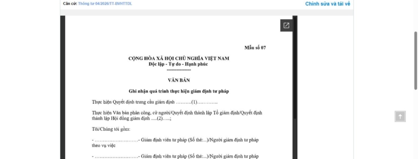 MẪU VĂN BẢN GHI NHẬN QUÁ TRÌNH THỰC HIỆN GIÁM ĐỊNH TƯ PHÁP CỦA BỘ VĂN HÓA, THỂ THAO VÀ DU LỊCH