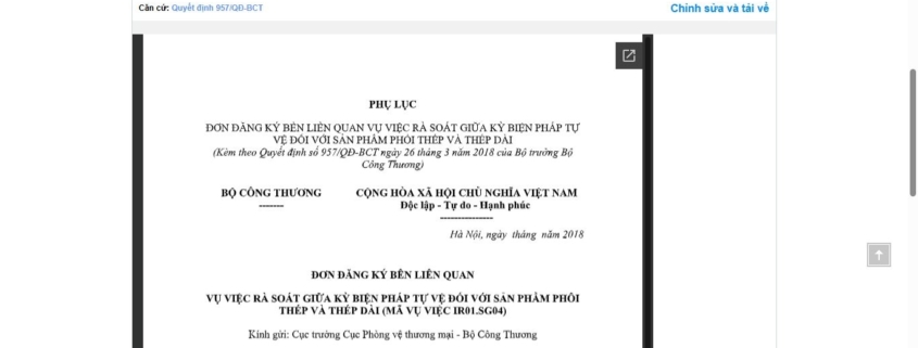 MẪU ĐƠN ĐĂNG KÝ BÊN LIÊN QUAN VỤ VIỆC RÀ SOÁT GIỮA KỲ BIỆN PHÁP TỰ VỆ ĐỐI VỚI SẢN PHẨM PHÔI THÉP VÀ THÉP DÀI