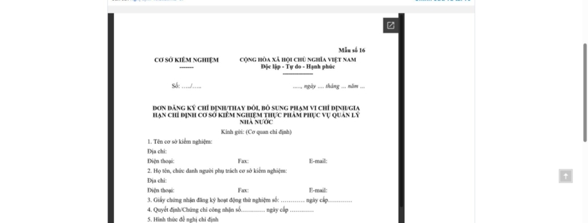 MẪU ĐƠN ĐĂNG KÝ CHỈ ĐỊNH/THAY ĐỔI, BỔ SUNG PHẠM VI CHỈ ĐỊNH/GIA HẠN CHỈ ĐỊNH CƠ SỞ KIỂM NGHIỆM THỰC PHẨM PHỤC VỤ QUẢN LÝ NHÀ NƯỚC