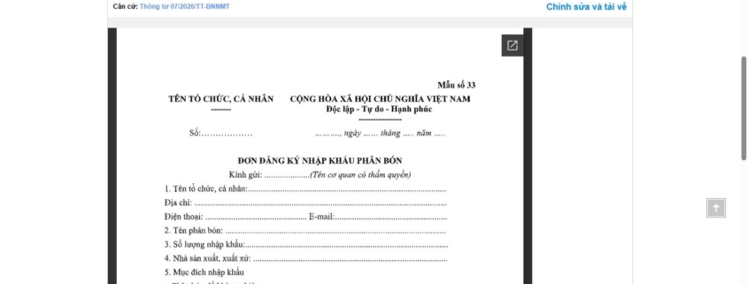 MẪU ĐƠN ĐĂNG KÝ NHẬP KHẨU PHÂN BÓN