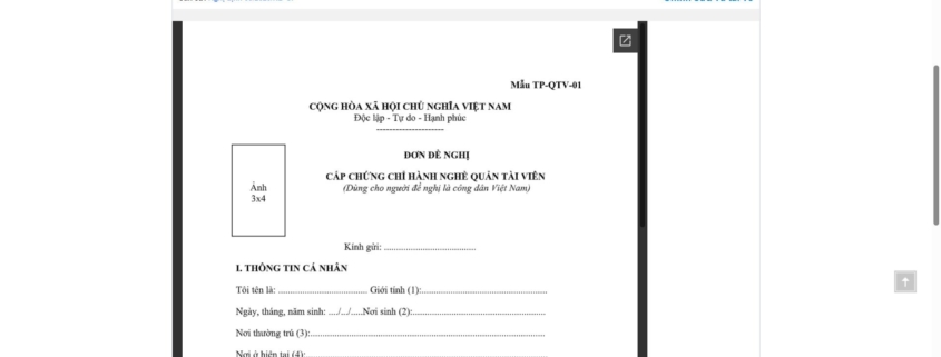 MẪU ĐƠN ĐỀ NGHỊ CẤP CHỨNG CHỈ HÀNH NGHỀ QUẢN TÀI VIÊN (DÙNG CHO NGƯỜI ĐỀ NGHỊ LÀ CÔNG DÂN VIỆT NAM)