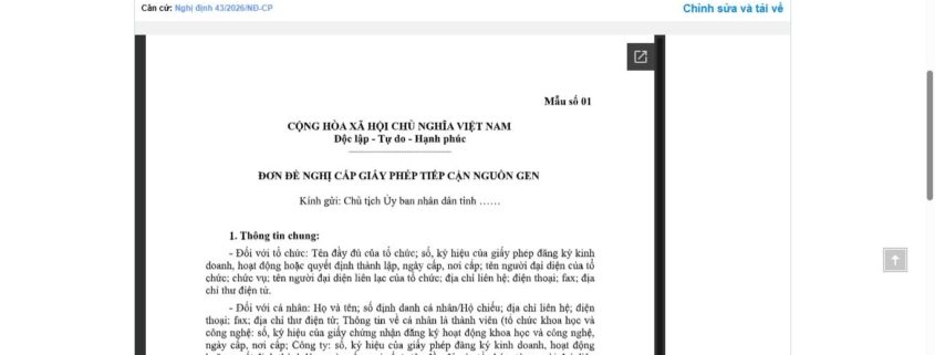 MẪU ĐƠN ĐỀ NGHỊ CẤP GIẤY PHÉP TIẾP CẬN NGUỒN GEN