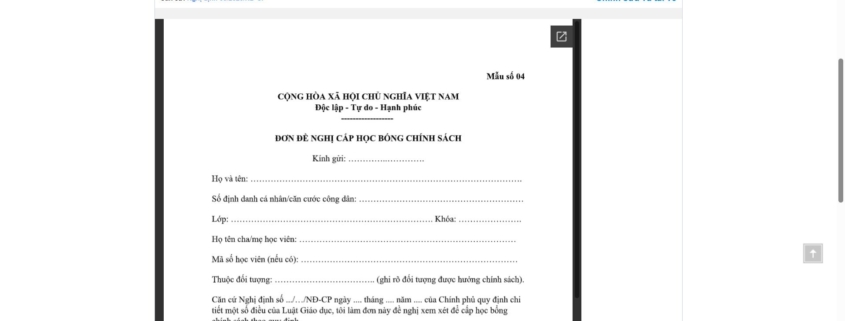 MẪU ĐƠN ĐỀ NGHỊ CẤP HỌC BỔNG CHÍNH SÁCH