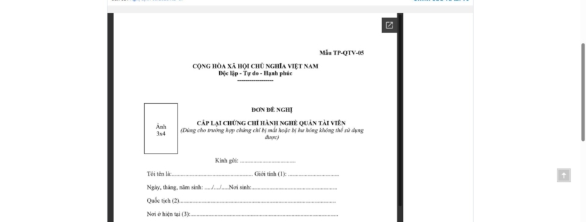MẪU ĐƠN ĐỀ NGHỊ CẤP LẠI CHỨNG CHỈ HÀNH NGHỀ QUẢN TÀI VIÊN (DÙNG CHO TRƯỜNG HỢP CHỨNG CHỈ BỊ MẤT HOẶC BỊ HƯ HỎNG KHÔNG THỂ SỬ DỤNG ĐƯỢC)