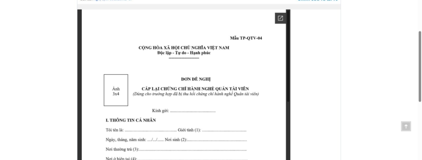 MẪU ĐƠN ĐỀ NGHỊ CẤP LẠI CHỨNG CHỈ HÀNH NGHỀ QUẢN TÀI VIÊN (DÙNG CHO TRƯỜNG HỢP ĐÃ BỊ THU HỒI CHỨNG CHỈ HÀNH NGHỀ QUẢN TÀI VIÊN)