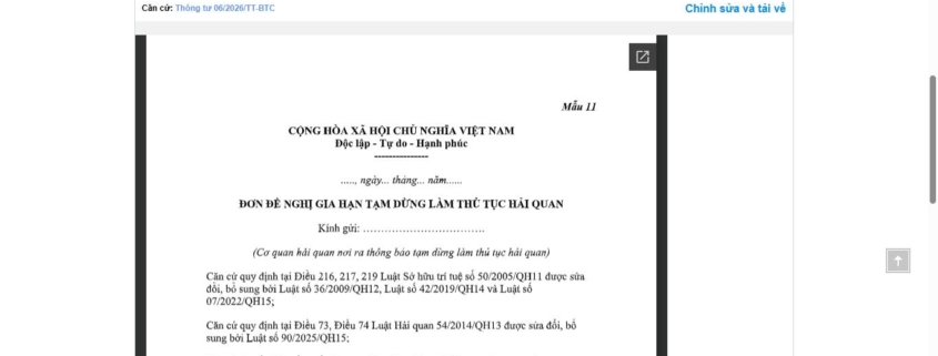 MẪU ĐƠN ĐỀ NGHỊ GIA HẠN TẠM DỪNG LÀM THỦ TỤC HẢI QUAN (ĐỐI VỚI HÀNG HÓA XUẤT KHẨU, NHẬP KHẨU LIÊN QUAN ĐẾN QUYỀN SỞ HỮU TRÍ TUỆ)