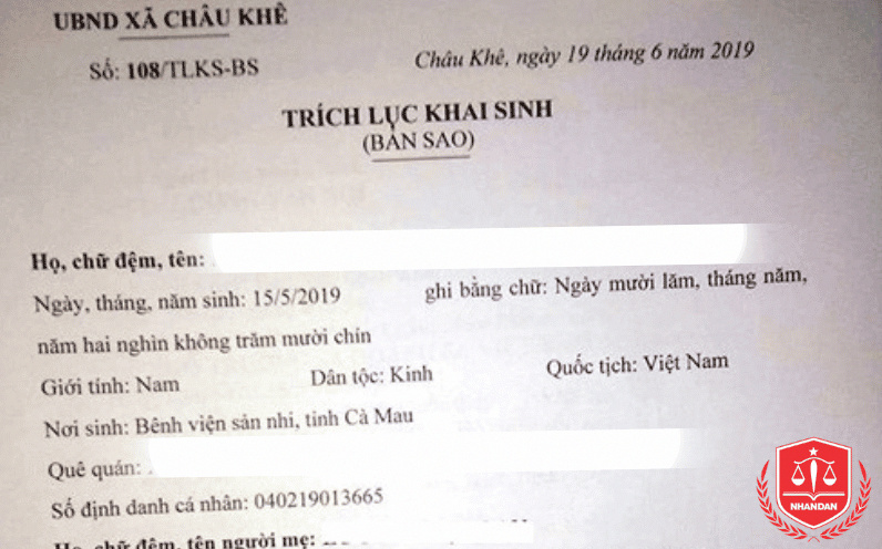 Trích lục bản sao giấy khai sinh