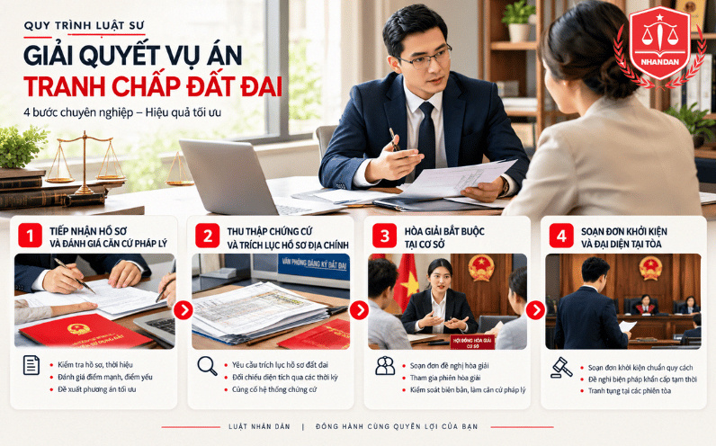 Dịch Vụ Thuê Luật Sư Tranh Chấp Đất Đai Tại Hà Nội Uy Tín 7 Quy trình 4 bước luật sư giải quyết vụ án tranh chấp đất đai