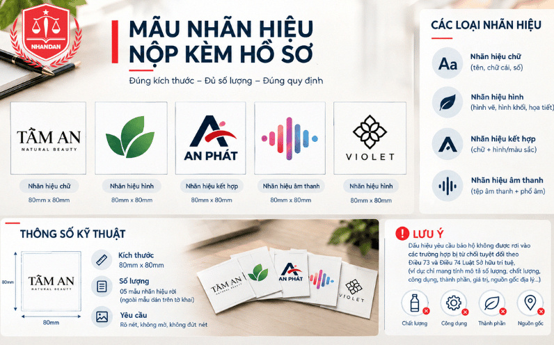 Mẫu nhãn hiệu nộp kèm hồ sơ đăng ký và các yêu cầu kỹ thuật cần lưu ý( Ảnh mang tính chất minh họa)