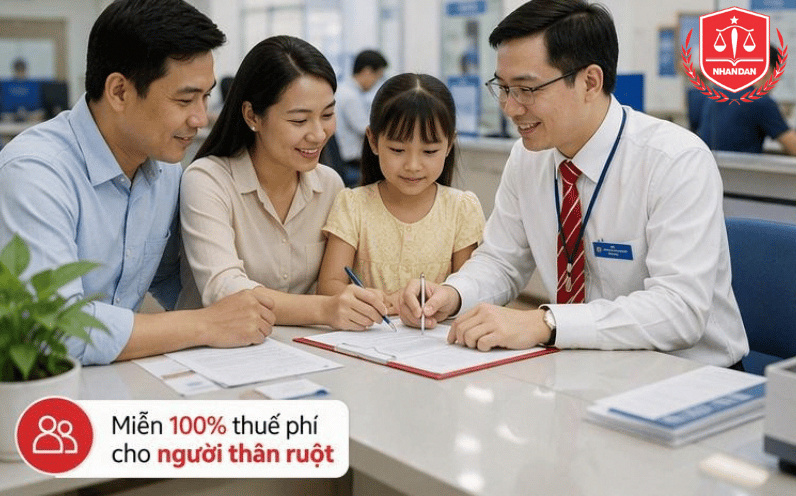 Giao dịch tặng cho bất động sản giữa những người thân ruột được miễn 100% thuế TNCN và lệ phí trước bạ.