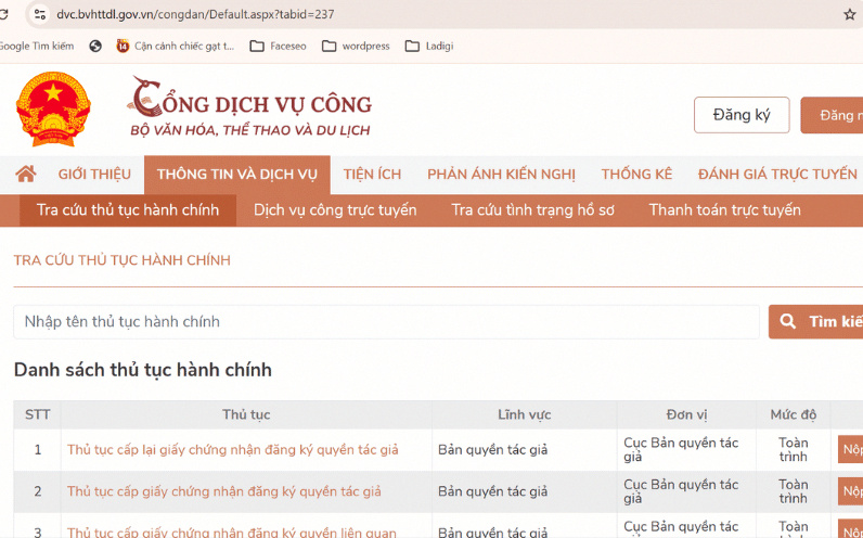 Nộp đơn trực tuyến qua Cổng Dịch vụ công của Bộ Văn hóa, Thể thao và Du lịch.