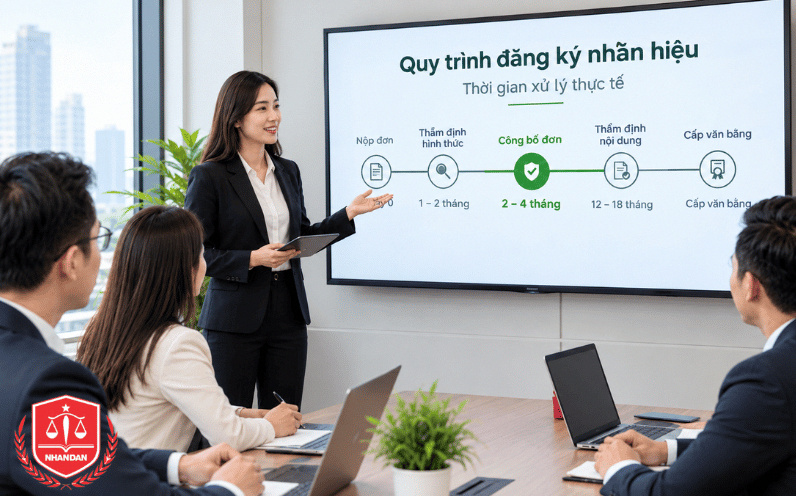 Phân tích bảng so sánh thời gian luật định và thời gian thẩm định thực tế tại Cục Sở hữu trí tuệ.