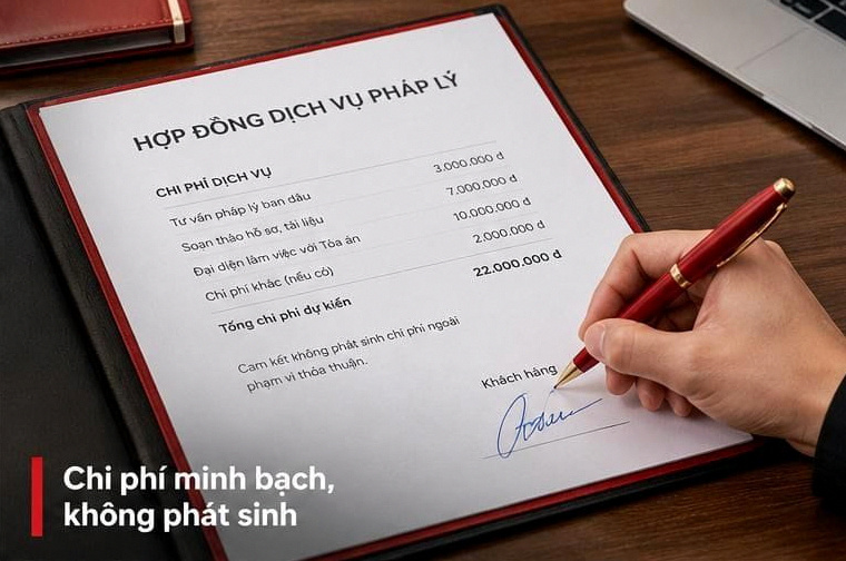 Hợp đồng dịch vụ pháp lý trọn gói với các điều khoản chi phí minh bạch, cam kết không phát sinh. (Ảnh minh họa)
