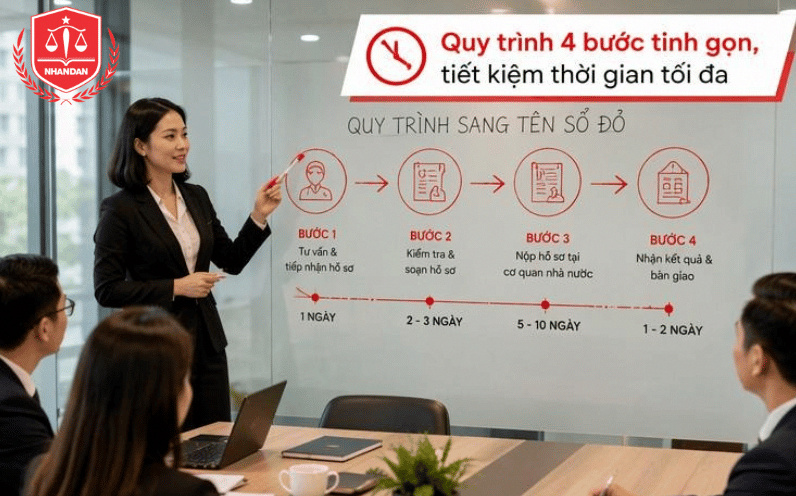 Quy trình đại diện thực hiện thủ tục sang tên sổ đỏ được chuẩn hóa qua 4 giai đoạn minh bạch.