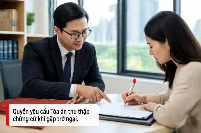 Đương sự có quyền làm đơn yêu cầu Tòa án hỗ trợ thu thập chứng cứ khi không thể tự mình lấy được tài liệu.