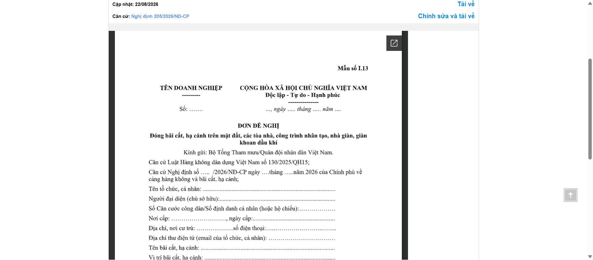 Hình ảnh xem trước Mẫu Đơn Đề Nghị Đóng Bãi Cất, Hạ Cánh Trên Mặt Đất, Các Tòa Nhà, Công Trình Nhân Tạo, Nhà Giàn, Giàn Khoan Dầu Khí