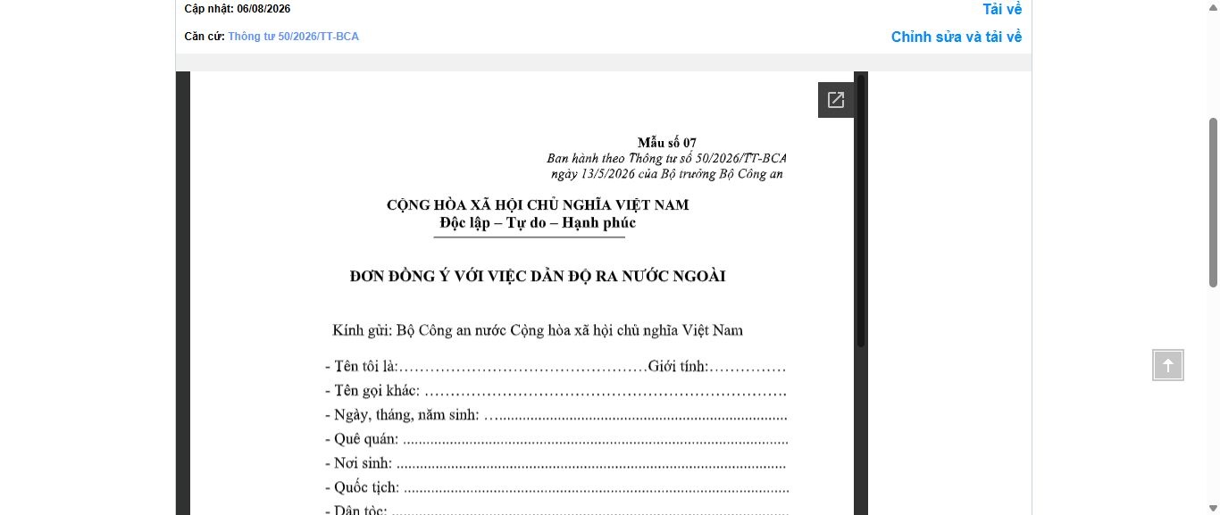 Hình ảnh xem trước Mẫu Đơn Đồng Ý Với Việc Dẫn Độ Ra Nước Ngoài
