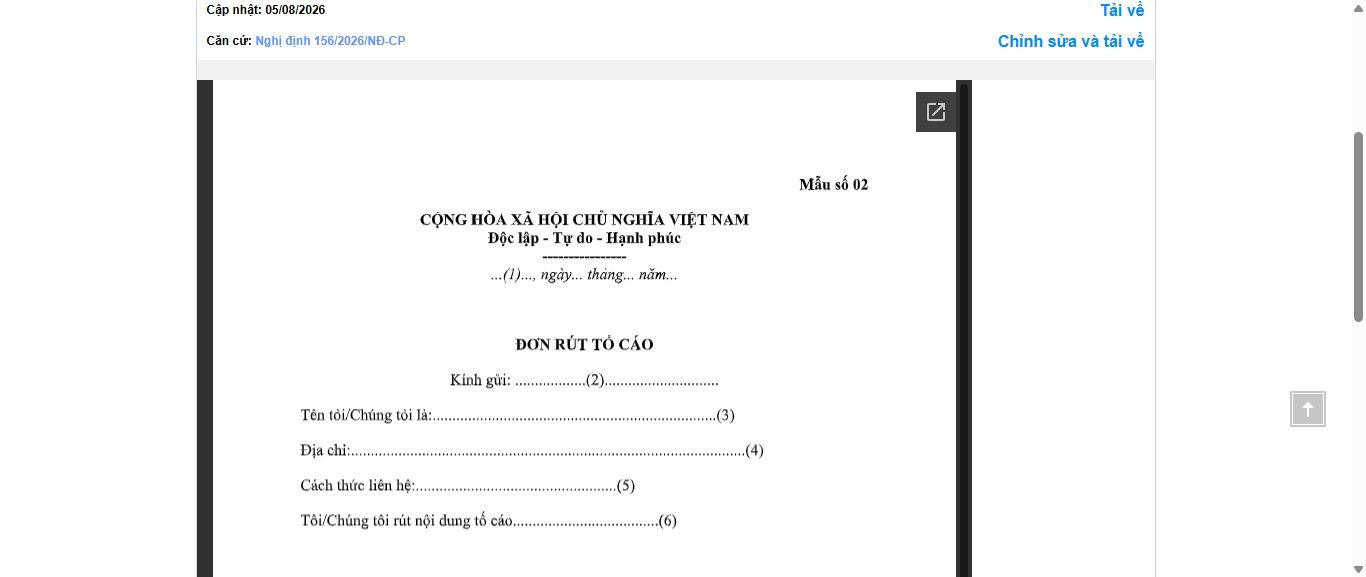 Hình ảnh xem trước Mẫu Đơn Rút Tố Cáo