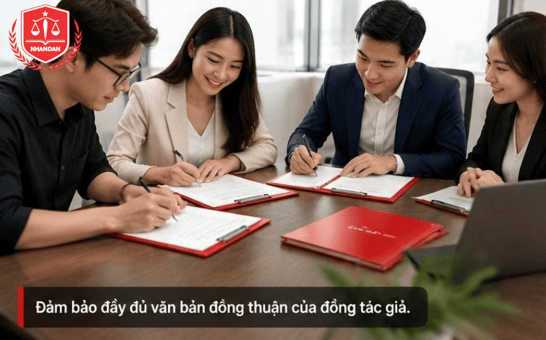Hướng Dẫn Thủ Tục Hồ Sơ Đăng Ký Bản Quyền Tác Giả 2026 9 Các đồng tác giả ký kết văn bản thỏa thuận và ủy quyền đại diện nộp hồ sơ.