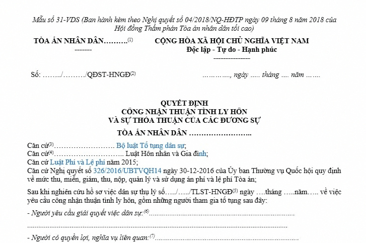 Quyết định công nhận thuận tình ly hôn có hiệu lực pháp luật ngay khi ban hành.