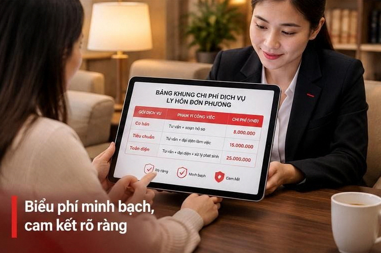 Biểu phí dịch vụ pháp lý được phân định rõ ràng theo từng nhóm vụ việc và tính chất phức tạp.